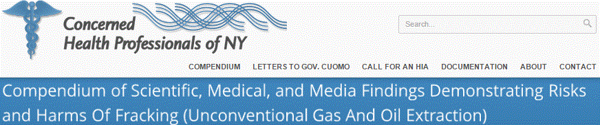 2015 02 18 Concerned Health Professionals of NY logo, Compendium scientific, medical, media on harms caused by hydraulic fracturing