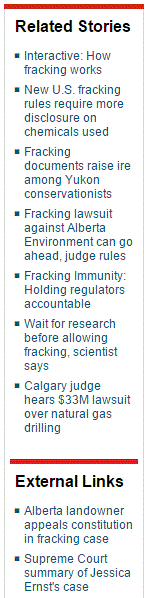 2015 04 07 Fracking criticism spreads even in texas alberta, related stories, external links including to SCC summary