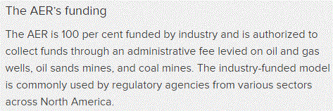 2015 04 13 snap taken of AER's statement, 100 per cent industry funded