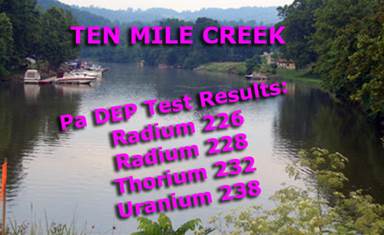 2015 07 DEP test results ten mile ck, radium 226, radium 228, thorium 232, uranium 238