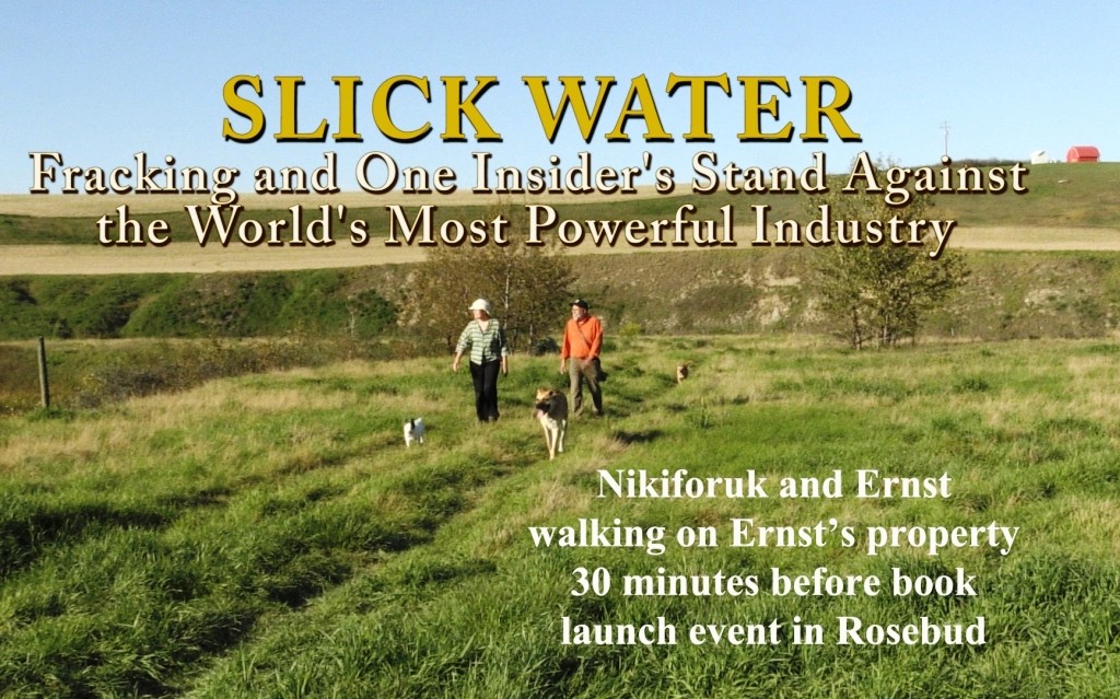 2015 09 12 Nikiforuk Slick Water launch at Rosebud, walking w Ernst on her land half hr before event r