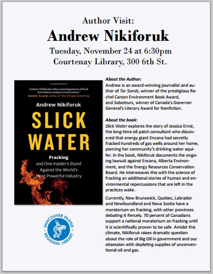 2015 11 24 Andrew Nikiforuk Slick Water islands book tour Courtenay Library