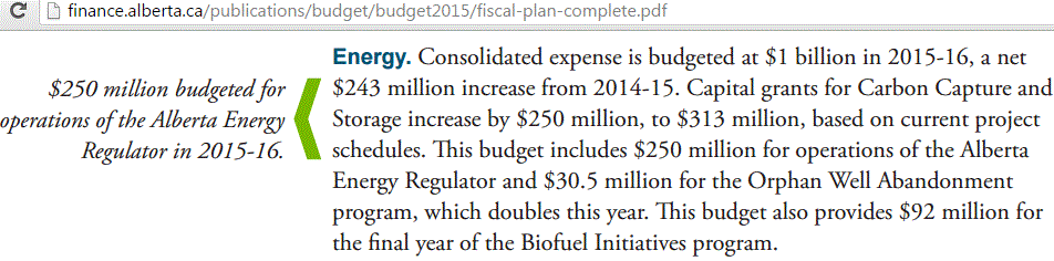 2015 16 Jim Prentice 2015 Alberta budget gives Oil Gas Frac Industry 250 Million dollars from taxpayers for AER operations