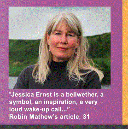 2015 Dialogue Magazine, Jessica Ernst on inner cover with blurb by Robin Mathews