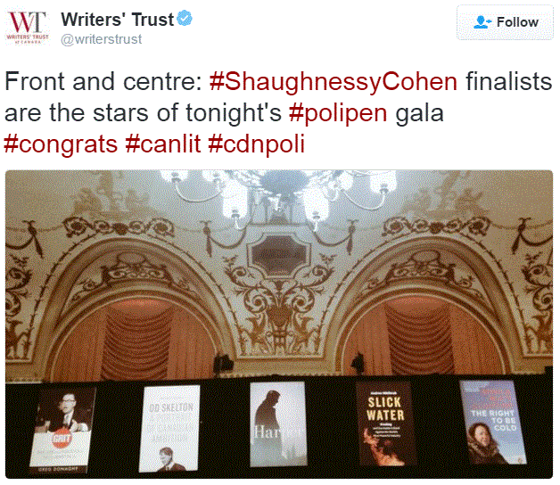 2016 04 20 Writers' Trust of Canada Photo of finalists for Shaughnessy Cohen Prize for Political Writing