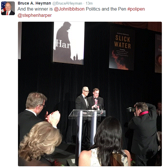 2016 04 20 Writers' Trust of Canada, Shaughnessy Cohen Prize for Political Writing Pen & Politics Winner, John Ibbitson accepting for his book Stephen Harper