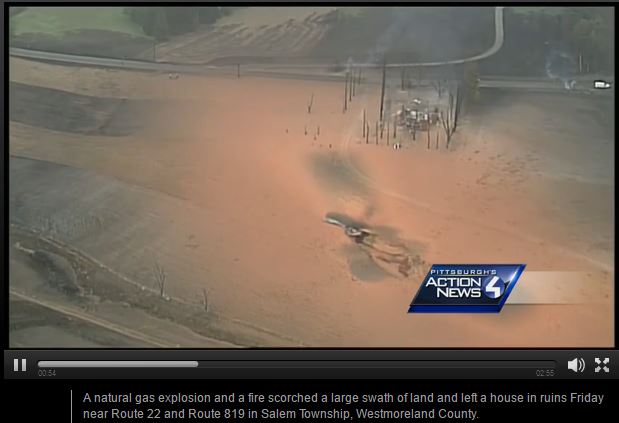 2016 04 29 Salem Twp Spectra Pipeline Explosion, critically injured 26 year old man, destroyed home, farmland2, snap from drone footage showing damage