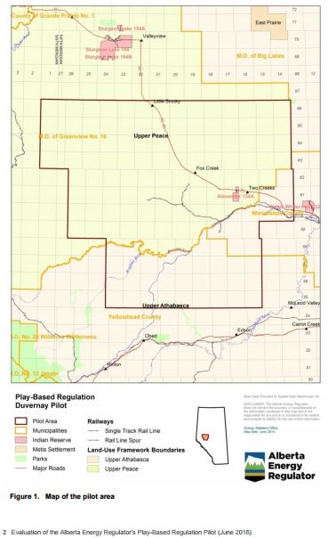 2016 06 AER's Fox Creek Blanket Approval Play Based deRegulation Duvernay Pilot, map
