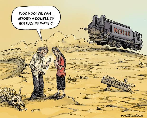 2016 08 23 Woo hoo, after Neslte pays Ontario, citizens can afford to buy a couble of bottles of water cartoon
