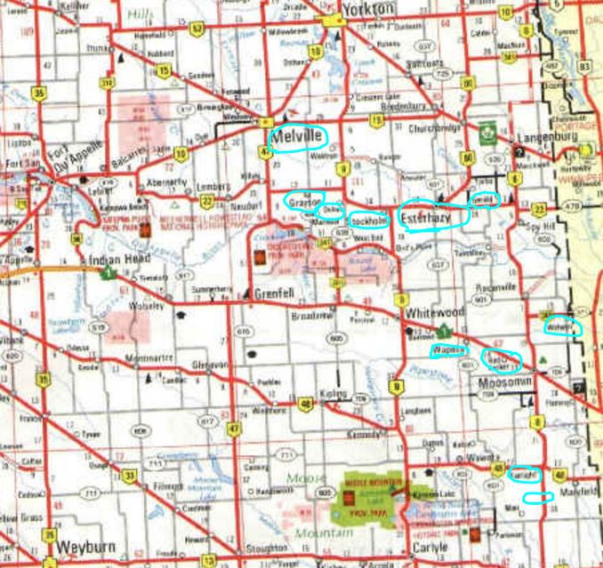 2016 09 05 Sk map showing communities w power outage caused by 3.8M earthquake 32 km SE of Yorkton Sk, felt by many