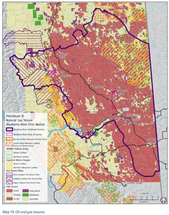 2016 Blueberry River First Nations Cumulative Impacts Atlas, Map 19 Oil and gas tenures