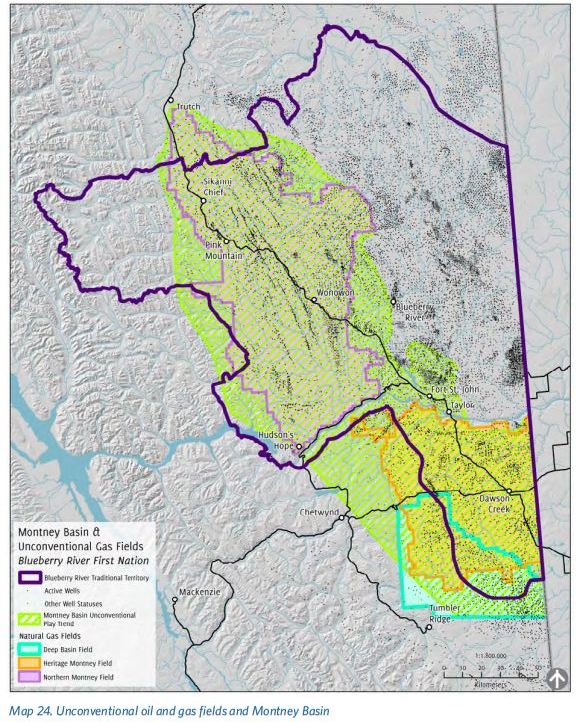 2016 Blueberry River First Nations Cumulative Impacts Atlas, Map 24 Unconventional oil gas fields, Montenay Basin