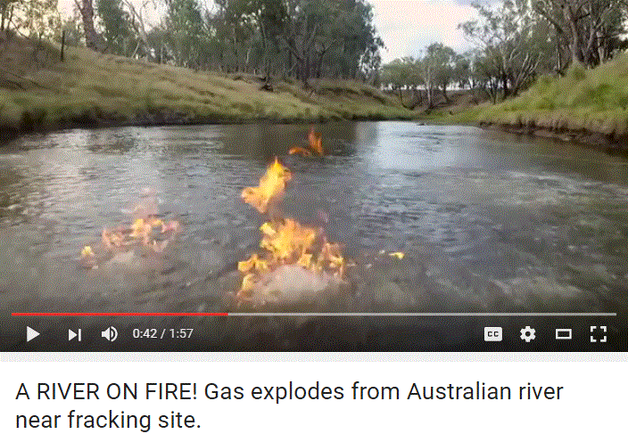 2016 Condamine River on Fire near CBM, CSG Frac Sites by Chinchilla, Queensland, Australia, clip by Jeremy Buckingham 5