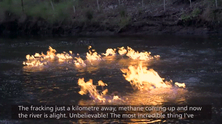 2016 Condamine River on Fire near CBM, CSG Frac Sites by Chinchilla, Queensland, Australia, clip by Jeremy Buckingham, 'fracking just a kilometre away'