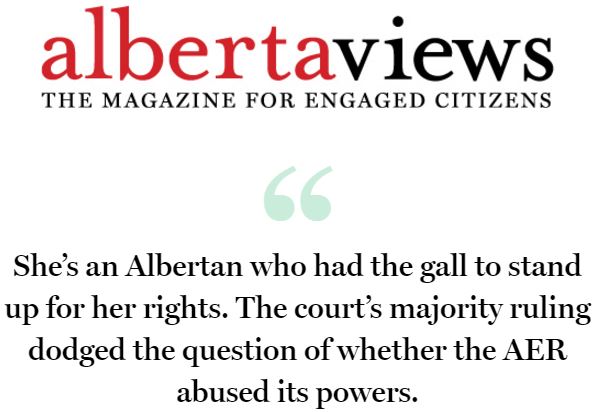 2017 03 29 Kevin Van Tighem's 'Betrayed' digital version quote, 'She's an Albertan who had the gall to stand up for her rights.' Alberta Views April