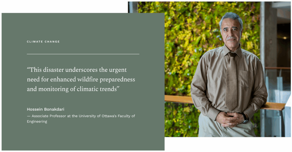 Snap of a photo and quote by Hossein Bonakari about uottawa study entitled 'What really fueled the Manitoba Wildfires in 2025"