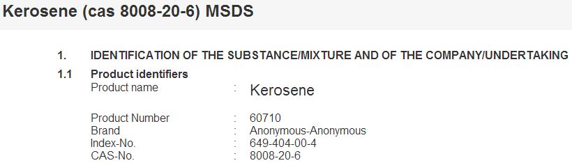 CAS # 8008-20-6 kerosene