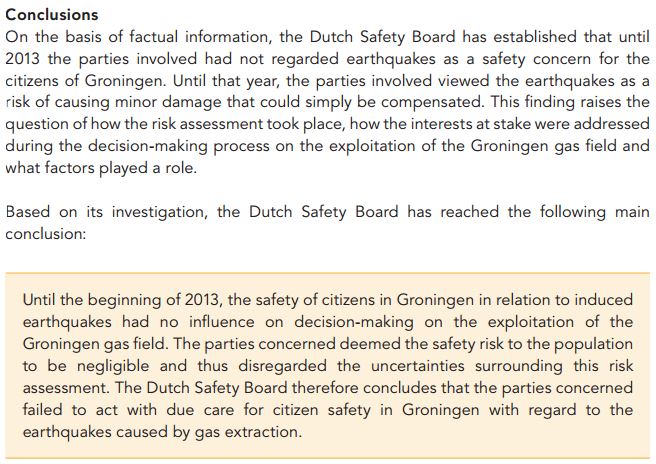 Dutch Safety Board on natural gas extraction causing damaging earthquakes in Groningen
