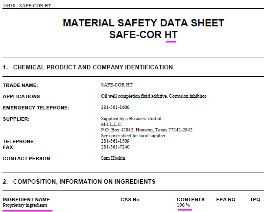 MSDS SAFECOR HT