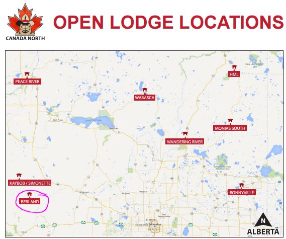 Map Berland Oil Gas Camp Canada North