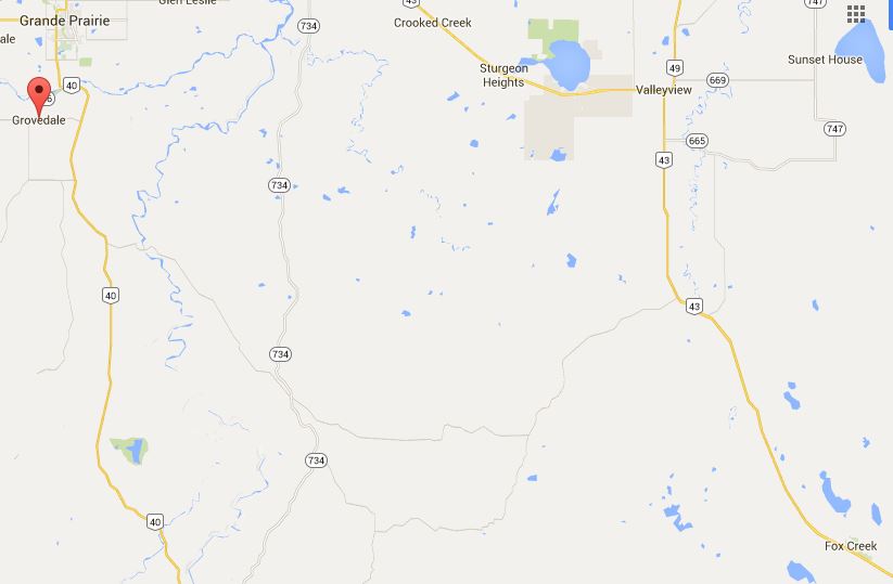Map Grovedale Alberta showing Fox Creek