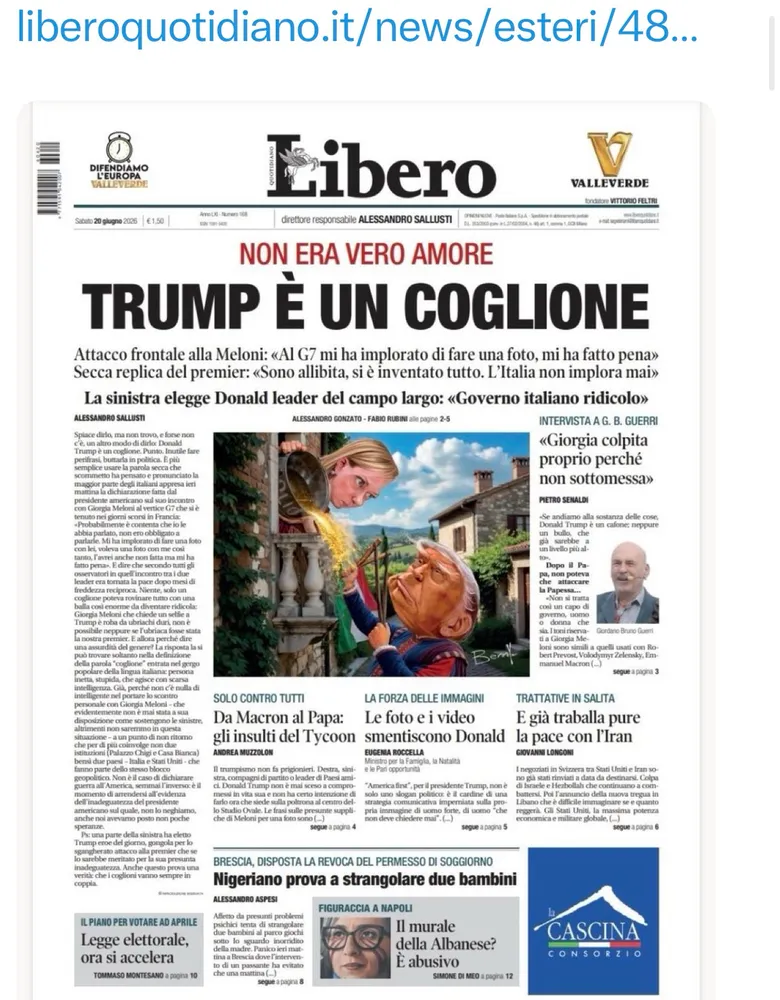 Headline in Libero

"trump e un coglione"
