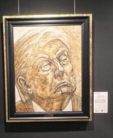 Don of Dung, portrait of Donald Trump painted with horse shit.
