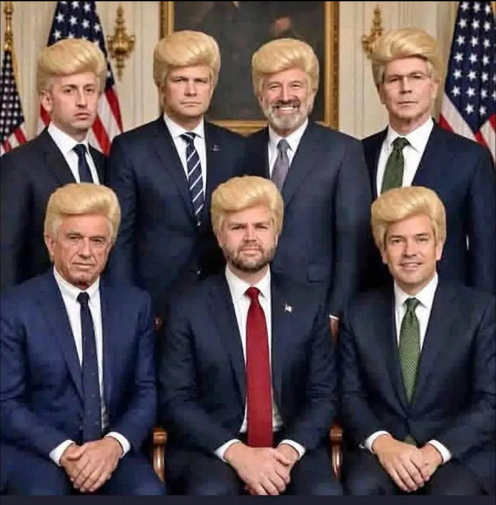 image of Trump's henchmen all wearing blonde toupees like Trump's